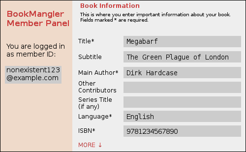 online form for ISBN metadata