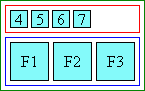 Diagram of glyph layout in left aligned ruby when ruby text is shorter than base